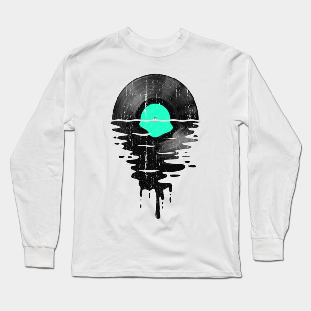 Cool Music Vinyl Record Vintage Retro Green Long Sleeve T-Shirt by Nerd_art